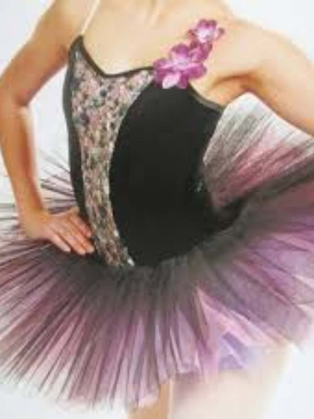 CURTAIN CALL GIRL'S SIZE L LEOTARD C351  BLACK PURPLE DANCE COSTUME ACTIVE PERFO